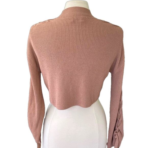 Aritzia Wilfred Size XS Cropped Mock Neck Sweater with Lace Up Arm Detail - Picture 4 of 10